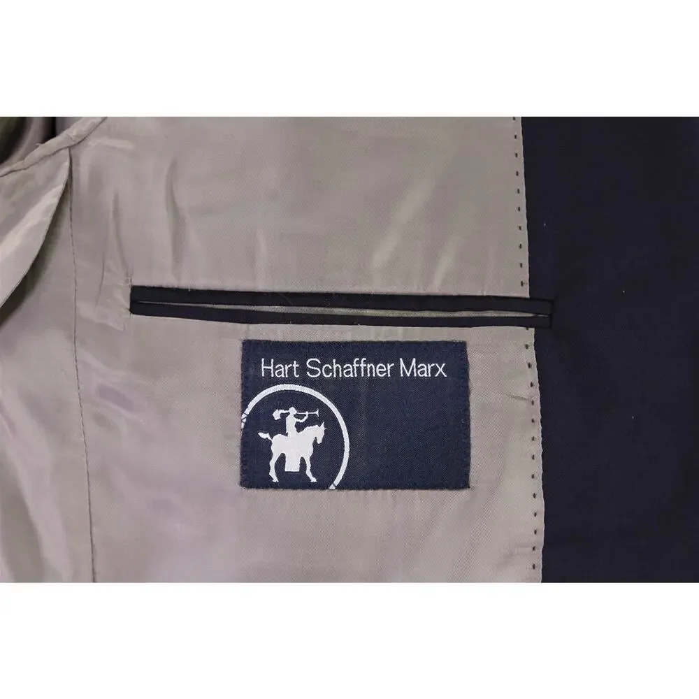 Hart Schaffner Marx Navy Blue Gold Metal Buttons Wool Blazer Jacket 40L